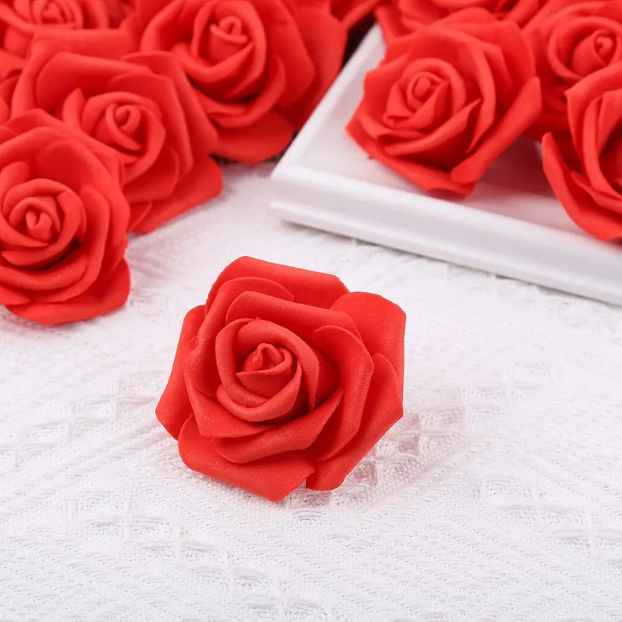 IPOPU 100 Pcs Artificial Flowers Roses Flower Heads Coral Red Foam Fake Roses for DIY Craft Wedding Centerpieces Arrangements Party Baby Shower Cake Decor Home Decorations